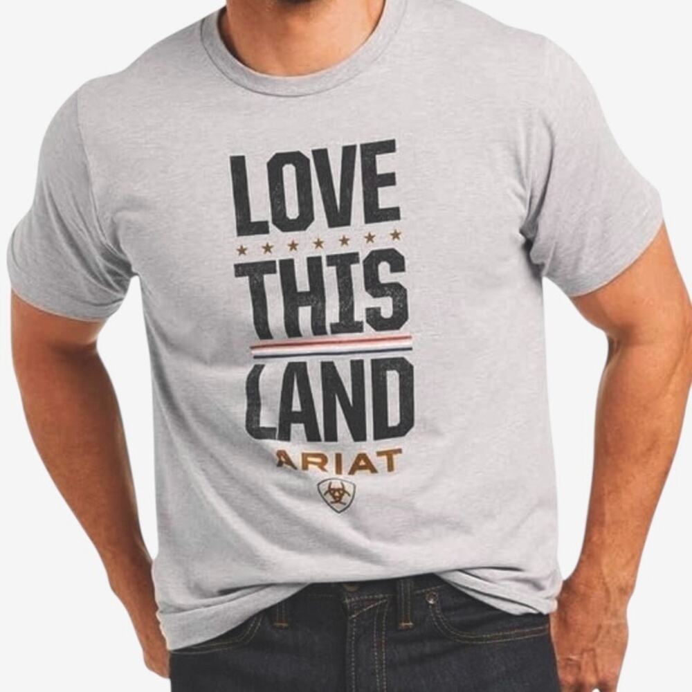 Ariat Mens Love This Land Graphic Tee XXL Gray Heather USA Flag T-Shirt Western